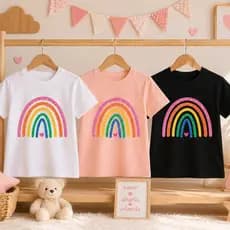 Camisetas Infantis Coloridas com Estampa Arco-Íris