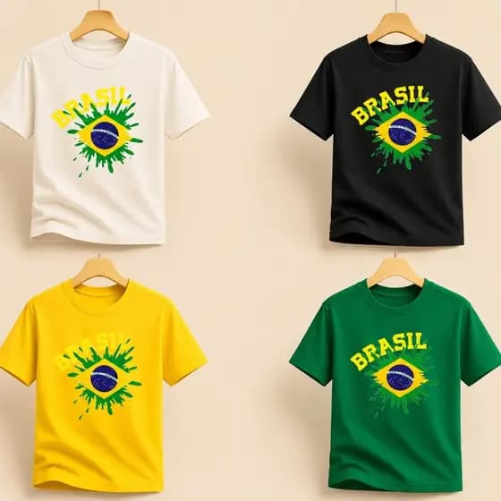 Camiseta Infantil Brasil com Estampa da Bandeira Brasileira