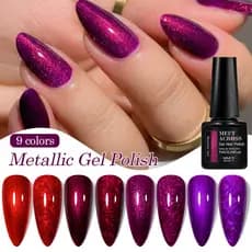 MEET ACROSS Gel Metálico Unha Rosa Vermelha Espelho Esmalte Uv Led Semi Permanente Glitter Verniz Arte Profissional