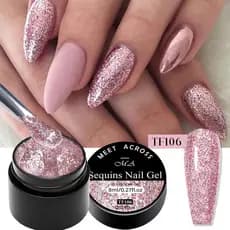 MEET ACROSS 8ml Rosa Glitter Lantejoulas Gel Unha Polonês Brilhante Espumante Semi Permanente Soak Off Nail Art Vern