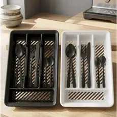 Organizador de Talheres Gaveta Cozinha Quatro Divisórias Suporte Separador de Plástico Reforçado Branco e Preto