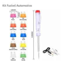 Kit de fusíveis automóveis com 10 fusíveis alicate jacaré e testador