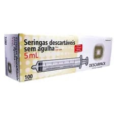 Seringa 5ml Descartável Bico Luer Lock Anvisa - Cx 100un