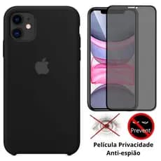 Case Silicone Aveludada + Película Privacidade 3D 5D iPhone 11 Kit 2em1