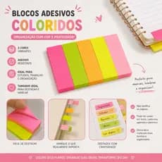 Kit Blocos Adesivos Colorido Para Anotações – Papel Autoadesivo Removível Posts Para Colar No Caderno Lembretes