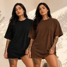 Kit 2 Camiseta Feminina Lisa Oversized 100% Algodão Camisa Larga Long