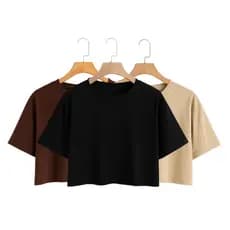 Kit 3 Cropped Blusa Elegante Feminina Básica Em Algodão Croped Camisa Camiseta