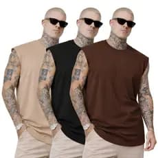 Kit 3 Camiseta Regata Oversized Camisa Streetwear Masculina