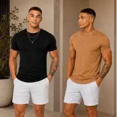 Kit 2 Camiseta Básica Masculina 100% Algodão Lisa Manga Curta Confortável Casual Premium