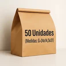 Kit 50 Saco Delivery Papel G 24x14,5x31cm Kraft Resistente ideal para alimentos
