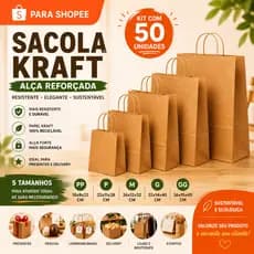 Sacola Papel Kraft Alça PP, P, M, G,GG 50und Lembrancinha Presente Páscoa Delivery