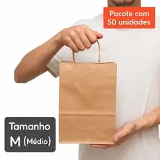 50 Sacola Média De Papel Kraft 28x18x10,5 Com Alça Tamanho M Aniversario Presente Lembrancinha
