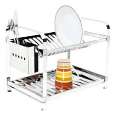 Escorredor Louca Inox 16 Pratos Cozinha Com Porta Talher Inox
