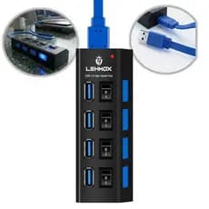 Hub USB 3.0 Lehmox 4 Portas Com Chave Liga Desliga Extensor Alta Velocidade P/ PC Notebook LEY-201