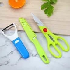Conjunto de Faca Tesoura Ralador Kit Cozinha Corte Alimentos 3 peças SA363