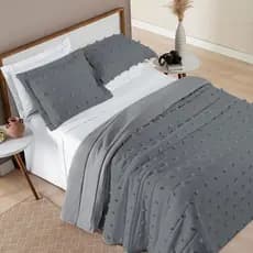 Cobre Leito 3 Peças - Casal\Queen\King - 300 Fios Pecal - Dupla Face - Detalhes em 3d Pompom Poppy