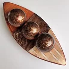 Centro Mesa Barca 3 Bolas Kit Prato Decorativo Enfeites para Sala - Decoração Casa
