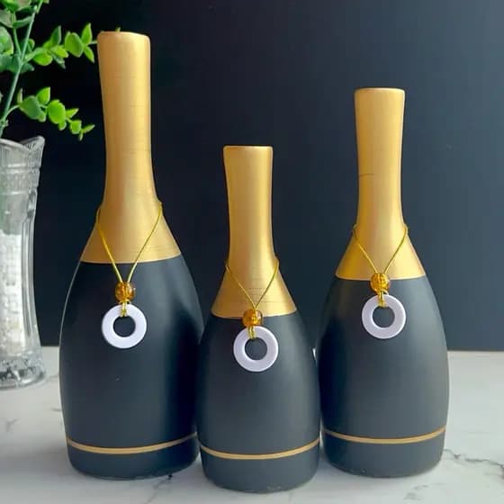Kit Trio de Vasos Decorativos Premium em Cerâmica Com Pingentes - Enfeites para Sala Decoração Casa