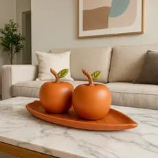 Dupla de Maçãs Decorativas em Cerâmica Decoração Casa Luxo Terracota