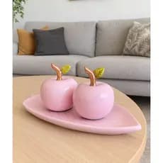 Kit Dupla de Maçãs Enfeite de Sala Luxo Decoração Casa Rosa