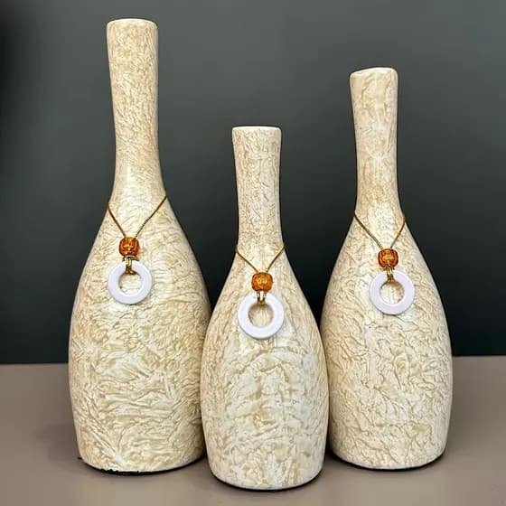 Enfeites para sala Trio de Vasos Decorativos Cerâmica Alice Mármore Decoração Boho