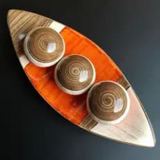 Kit Centro de Mesa com 3 Bolas Barca Prato Decorativo Cerâmica Enfeite de Sala - Decoração Casa