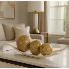Centro de Mesa Decorativo com 3 Esferas Modelo Safira Enfeites de Mesa Decoração para Sala Mármore