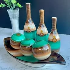 Kit 7 Peças Jogo Decorativo em Cerâmica Centro de Mesa e Trio de Vasos Enfeites Sala Decoração Casa