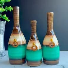 Kit Trio de Vasos Decorativos em Cerâmica  - Com Pingentes -  Decoração Sala Casa