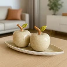 Kit Dupla de Maçãs com Base em Cerâmica - Centro de Mesa Enfeites Decorativos Sala Decoração Casa