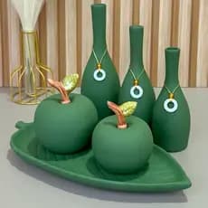 Peças Decorativas Kit com 6 Centro de Mesa Trio de Vasos Maçãs Completo Enfeite Sala Decoração Casa