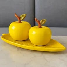 Kit Dupla de Maçãs em Cerâmica Enfeite Centro de Mesa Decoração Sala Cozinha Casa