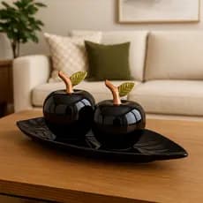 Kit Dupla de Maçãs Enfeite de Sala Luxo Decoração Casa Preto