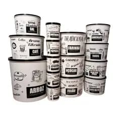 Kit Jogo Potes Porta Mantimentos 15 Peças de Cozinha Decorados Arroz 6 litros