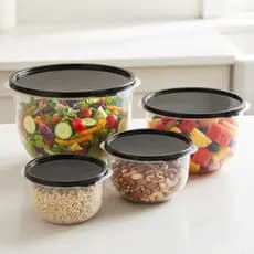 Kit Potes Bowls 4 peças Transparente com tampa preta Hermética 3.800L/2L/800ML/400ML
