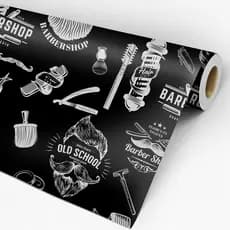 Papel De Parede Adesivo Casual Barbearia Cabeleireiro Preto Pq