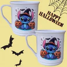 Caneca decorada stitch halloween 10un personagem infantil fantasia bruxo escola evento abobora