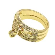 Anel Espiral Semi-Jóia, Zirconias e Banho de Ouro 18k Nº 20