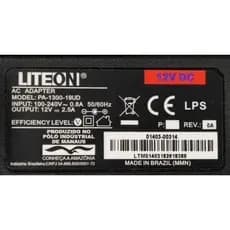 Fonte 12V 2.5A LITEON 0.9A 50\60 Hz DC Várias Utilidades Pino 6mm com agulha no centro.