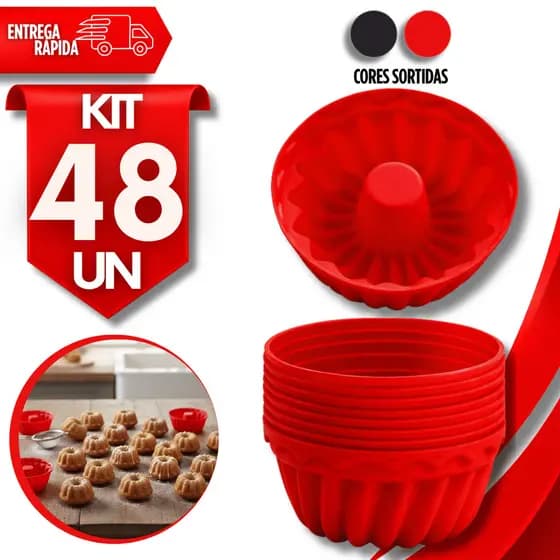 Conjunto Forma Silicone Cupcake Mini Bolo Muffin Pudim Com Furo Central Cor Sortida Utilidades