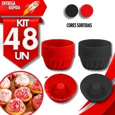 48 Kit Forma Silicone Cupcake Mini Bolo Muffin Pudim Com Furo Central Cor Sortida Utilidades