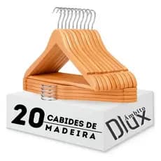 Ambito Dlux Kit 20 Cabide Madeira Marfim Gancho Metal Reforçado Cabides Organizador Para Roupas Calça Camisas Saias