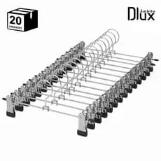 Ambito Dlux Kit 20 Cabides com Presilha Metal Cromado Premium para Calças Saia Bermuda