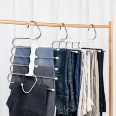 Ambito Dlux Kit 3 Cabides Organizador Calças Branco Inox 5 Divisórias Cabide de calça multifuncional Dobrável