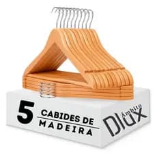 Ambito Dlux Kit 5 Cabides de Madeira Marfim Com Verniz Gancho Em Metal Reforçado Para Roupas Calça Adulto