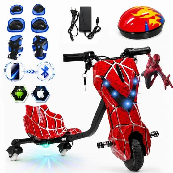 Patinete Elétrico Triciclo Drift Infantil Bluetooth LED 350w 10km Roda Traseira de 360° Com Capacete