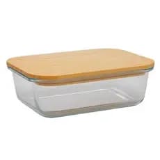 POTE DE VIDRO RETANGULAR COM TAMPA ESTILO BAMBU 635ML - EM CASA