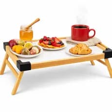 Bandeja Café Manhã Cama Mesa Mesinha Portátil Com Pé Madeira Marrom-claro