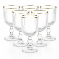 Jogo de 6 Taças Versalhes de Vidro para Vinho e Água com Borda Dourada 390ml