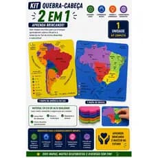Brinquedo Pedagógico EVA – Mapa da América + Brasil em Quebra-Cabeça